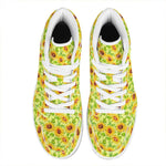 Beige Watercolor Sunflower Pattern Print High Top Leather Sneakers