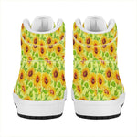 Beige Watercolor Sunflower Pattern Print High Top Leather Sneakers