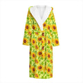 Beige Watercolor Sunflower Pattern Print Hooded Bathrobe