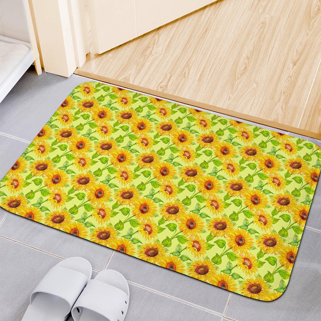 Beige Watercolor Sunflower Pattern Print Indoor Door Mat