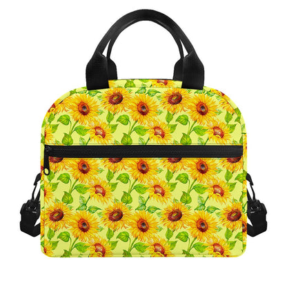 Beige Watercolor Sunflower Pattern Print Insulated Lunch Bag