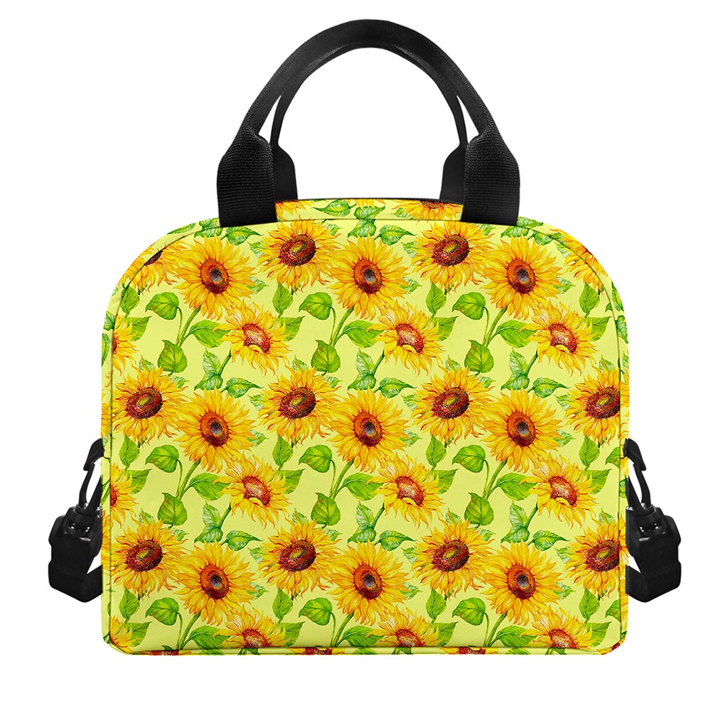 Beige Watercolor Sunflower Pattern Print Insulated Lunch Bag