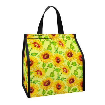 Beige Watercolor Sunflower Pattern Print Insulated Lunch Tote