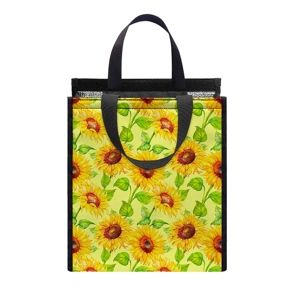 Beige Watercolor Sunflower Pattern Print Insulated Lunch Tote