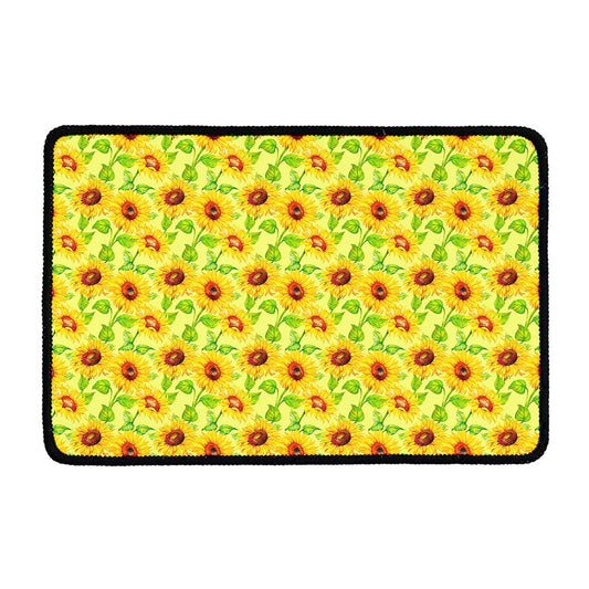 Beige Watercolor Sunflower Pattern Print Kitchen Mat