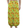 Beige Watercolor Sunflower Pattern Print Lantern Pants
