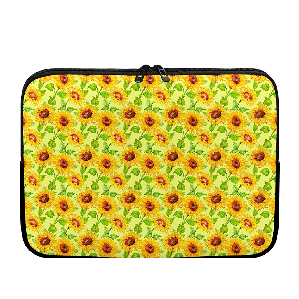Beige Watercolor Sunflower Pattern Print Laptop Sleeve