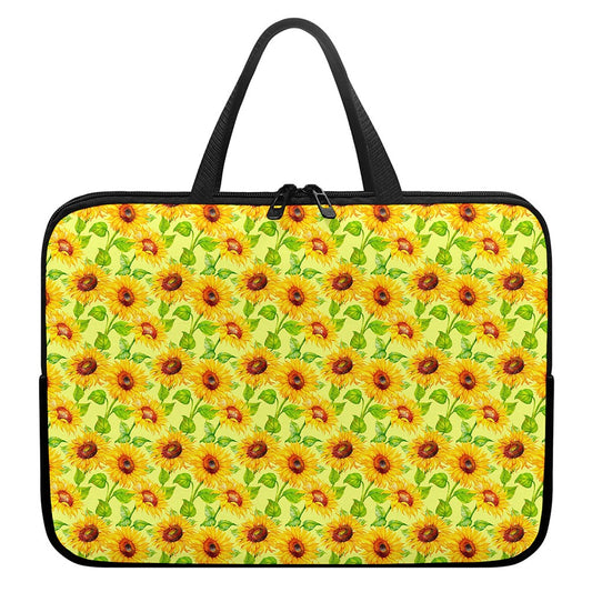 Beige Watercolor Sunflower Pattern Print Laptop Sleeve With Handle