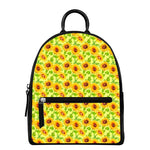 Beige Watercolor Sunflower Pattern Print Leather Backpack