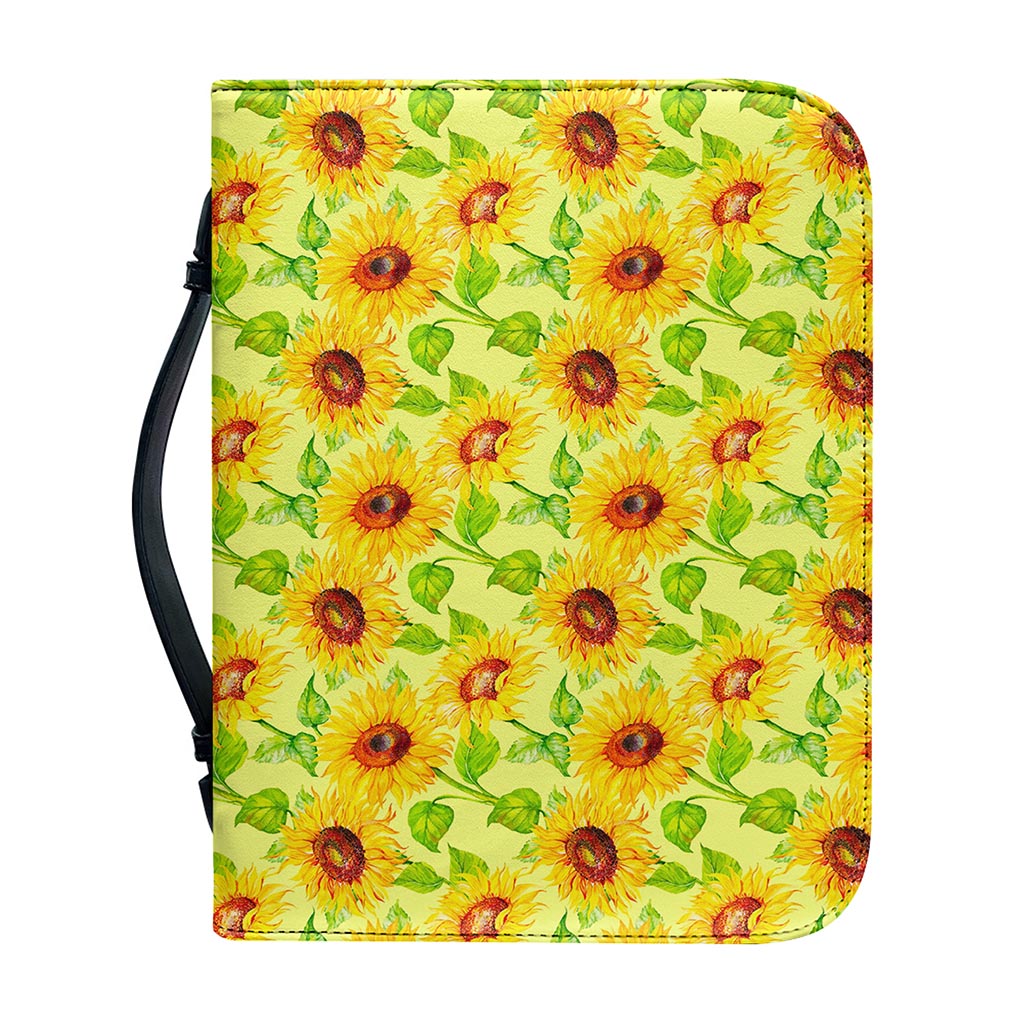 Beige Watercolor Sunflower Pattern Print Leather Bible Cover