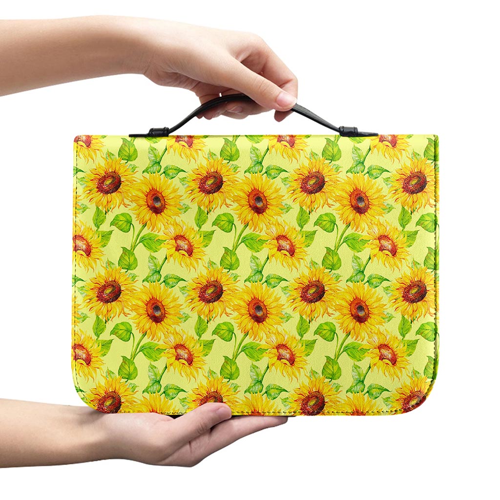 Beige Watercolor Sunflower Pattern Print Leather Bible Cover