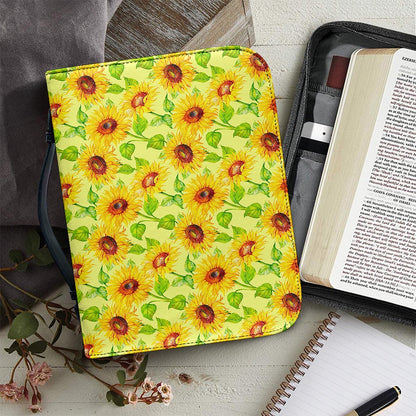 Beige Watercolor Sunflower Pattern Print Leather Bible Cover