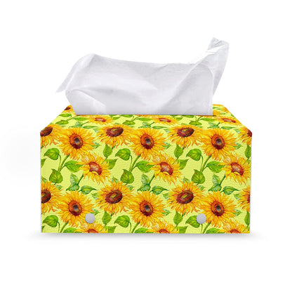Beige Watercolor Sunflower Pattern Print Leather Tissue Box Cover