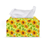 Beige Watercolor Sunflower Pattern Print Leather Tissue Box Cover