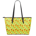 Beige Watercolor Sunflower Pattern Print Leather Tote Bag With Zipper