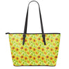 Beige Watercolor Sunflower Pattern Print Leather Tote Bag