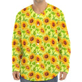 Beige Watercolor Sunflower Pattern Print Long Sleeve Baseball Jersey