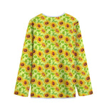 Beige Watercolor Sunflower Pattern Print Long Sleeve Short Coat
