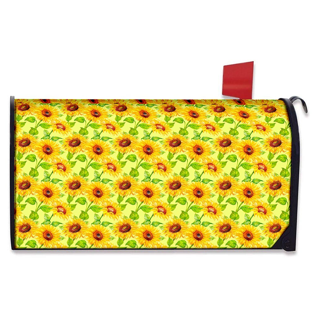 Beige Watercolor Sunflower Pattern Print Mailbox Cover