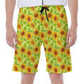 Beige Watercolor Sunflower Pattern Print Men's Beach Shorts