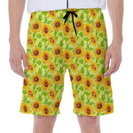 Beige Watercolor Sunflower Pattern Print Men's Beach Shorts