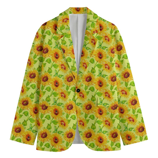 Beige Watercolor Sunflower Pattern Print Men's Blazer