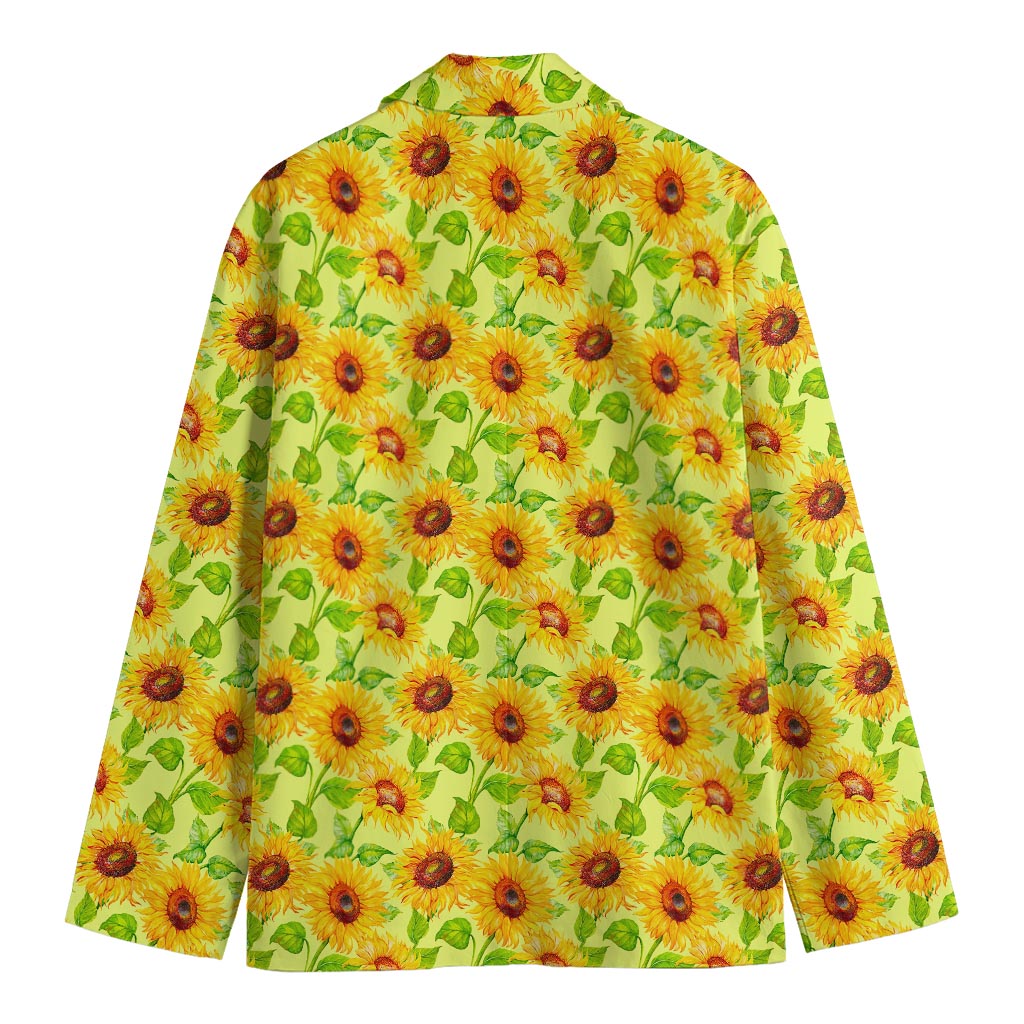 Beige Watercolor Sunflower Pattern Print Men's Blazer