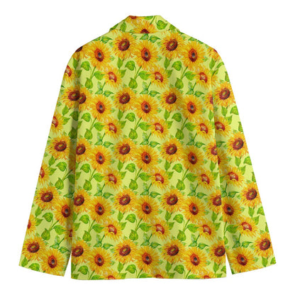 Beige Watercolor Sunflower Pattern Print Men's Blazer