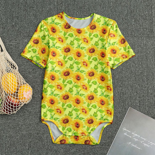Beige Watercolor Sunflower Pattern Print Men's Bodysuit