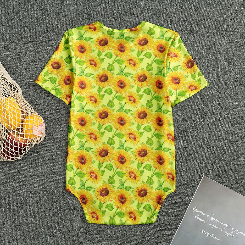 Beige Watercolor Sunflower Pattern Print Men's Bodysuit