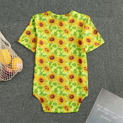 Beige Watercolor Sunflower Pattern Print Men's Bodysuit
