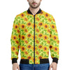 Beige Watercolor Sunflower Pattern Print Men's Bomber Jacket