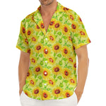 Beige Watercolor Sunflower Pattern Print Men's Deep V-Neck Shirt