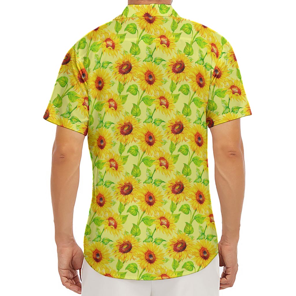 Beige Watercolor Sunflower Pattern Print Men's Deep V-Neck Shirt