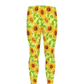 Beige Watercolor Sunflower Pattern Print Men's Leggings