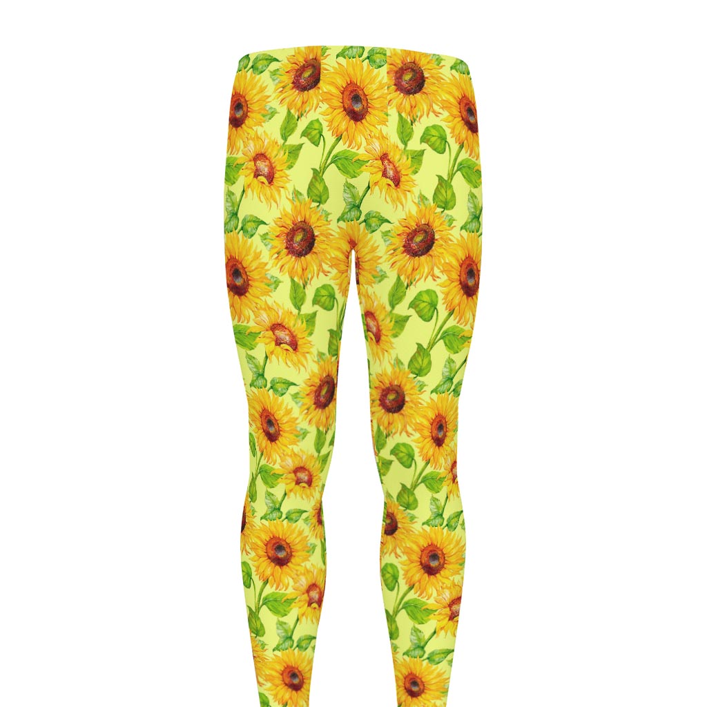 Beige Watercolor Sunflower Pattern Print Men's leggings
