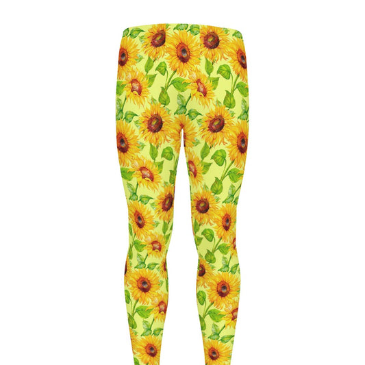 Beige Watercolor Sunflower Pattern Print Men's leggings