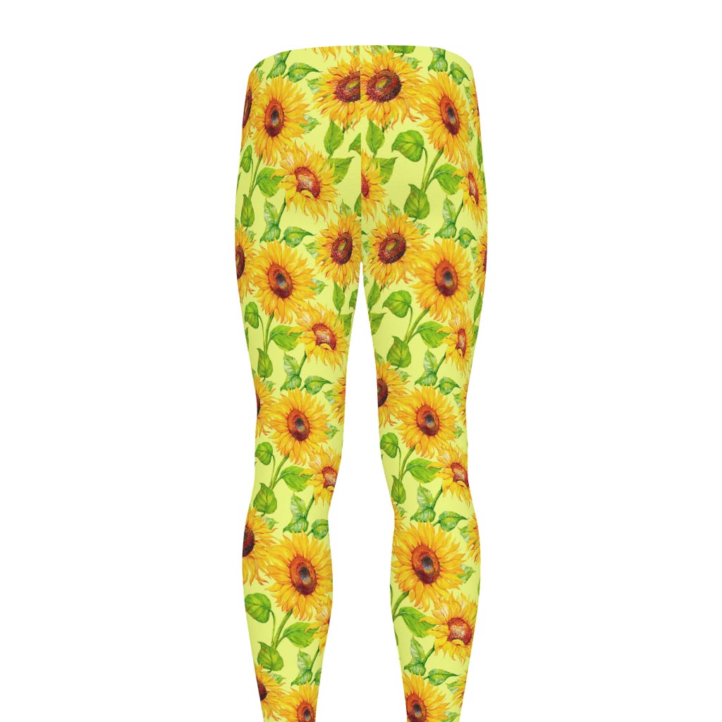 Beige Watercolor Sunflower Pattern Print Men's leggings