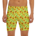 Beige Watercolor Sunflower Pattern Print Men's Long Boxer Briefs