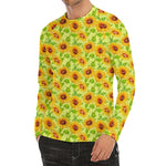 Beige Watercolor Sunflower Pattern Print Men's Long Sleeve Rash Guard