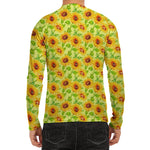 Beige Watercolor Sunflower Pattern Print Men's Long Sleeve Rash Guard