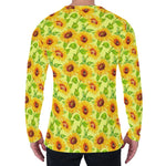 Beige Watercolor Sunflower Pattern Print Men's Long Sleeve T-Shirt