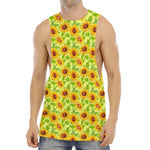 Beige Watercolor Sunflower Pattern Print Men's Muscle Tank Top