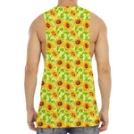 Beige Watercolor Sunflower Pattern Print Men's Muscle Tank Top