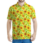Beige Watercolor Sunflower Pattern Print Men's Polo Shirt