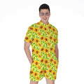 Beige Watercolor Sunflower Pattern Print Men's Romper