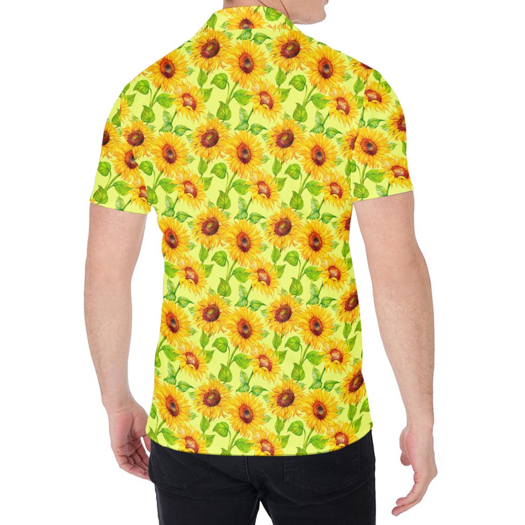 Beige Watercolor Sunflower Pattern Print Men's Shirt