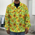 Beige Watercolor Sunflower Pattern Print Men's Shirt Jacket