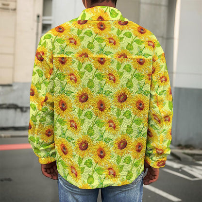 Beige Watercolor Sunflower Pattern Print Men's Shirt Jacket