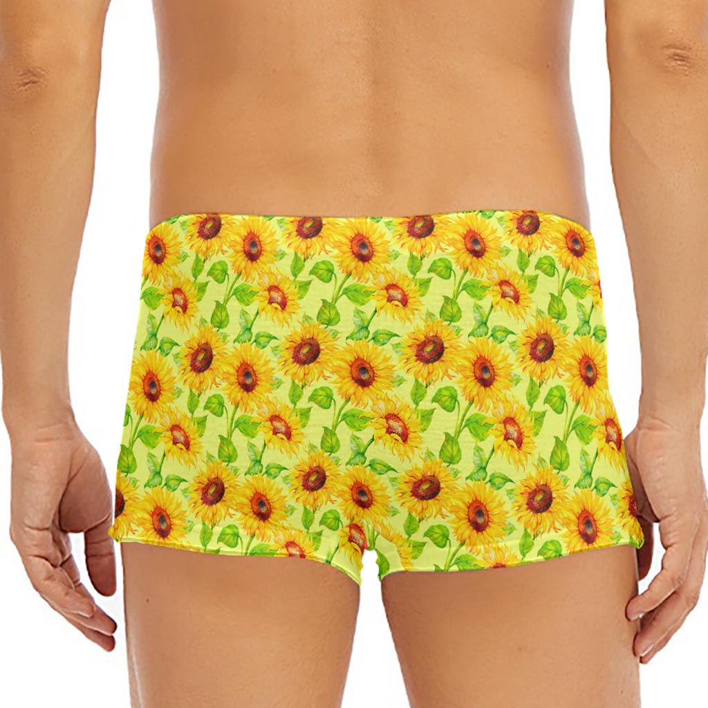 Beige Watercolor Sunflower Pattern Print Men's Short Boxer Briefs